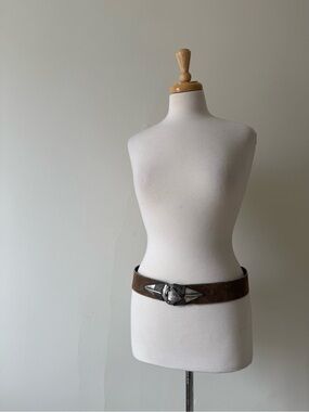 Vintage Y2K Kulds Genuine Leather Statement Belt | Brown Silver Buckle